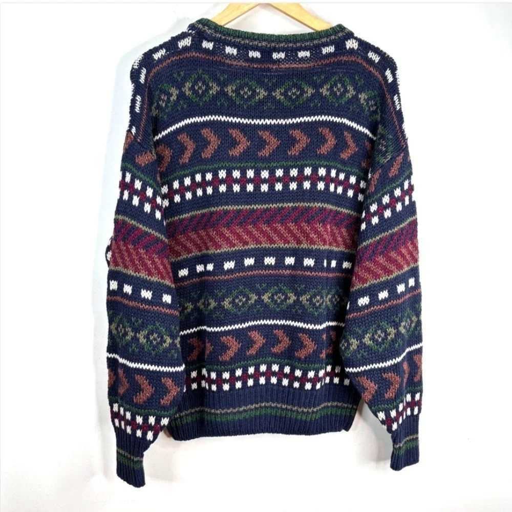 VTG 90s Joseph Abboud Silk Linen Sweater L Hand Knit Made in Scotland Geometric - Picture 3 of 9